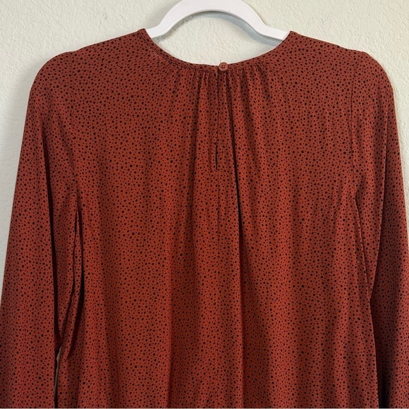 Abound Rust Red Black Micro Polka Dot Lace Trim Long Sleeve Blouse Top Sze Small - Picture 6 of 9